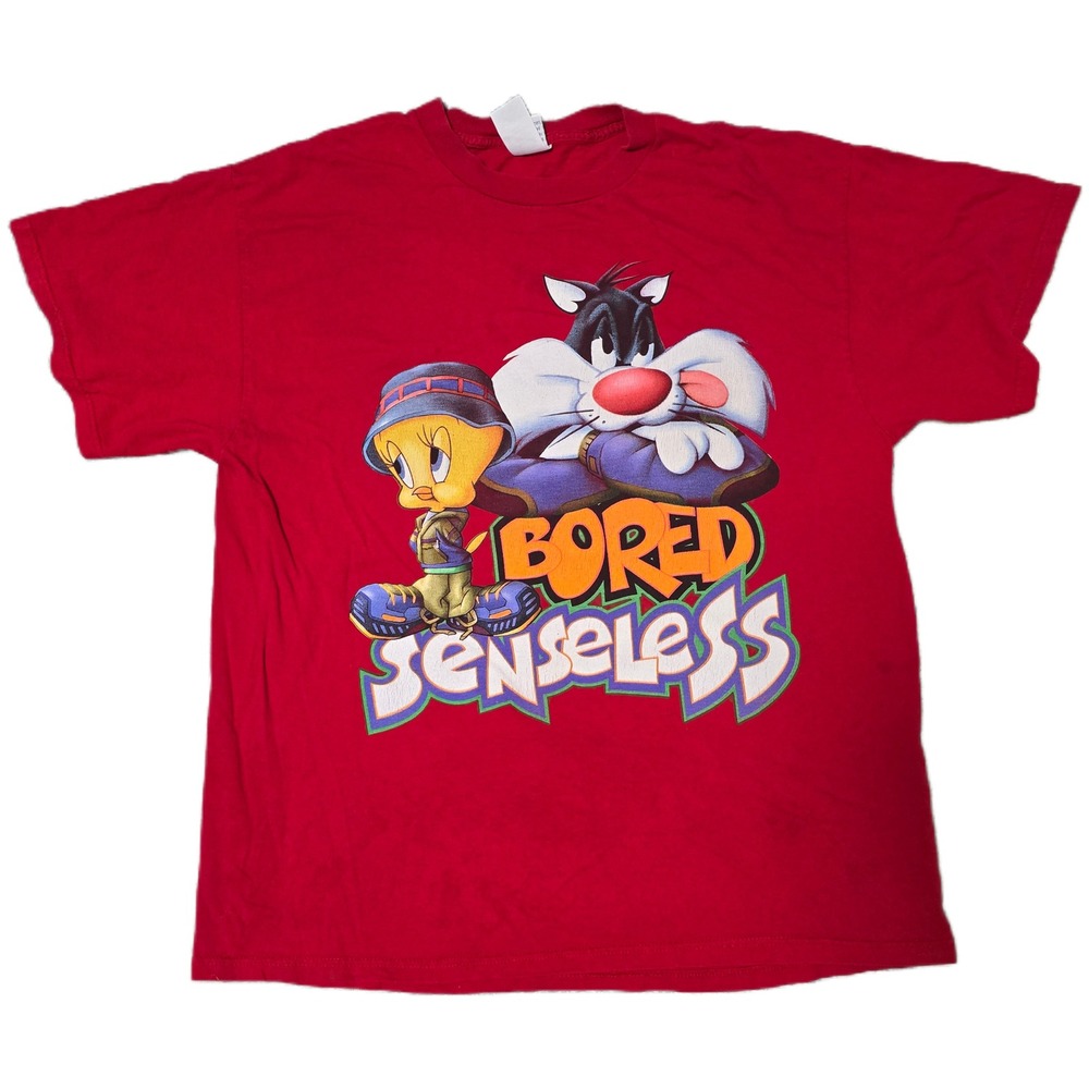Looney Tunes Tweety & Sylvester Bored Senseless vintage‎ 2000 T Shirt XL Red(D)